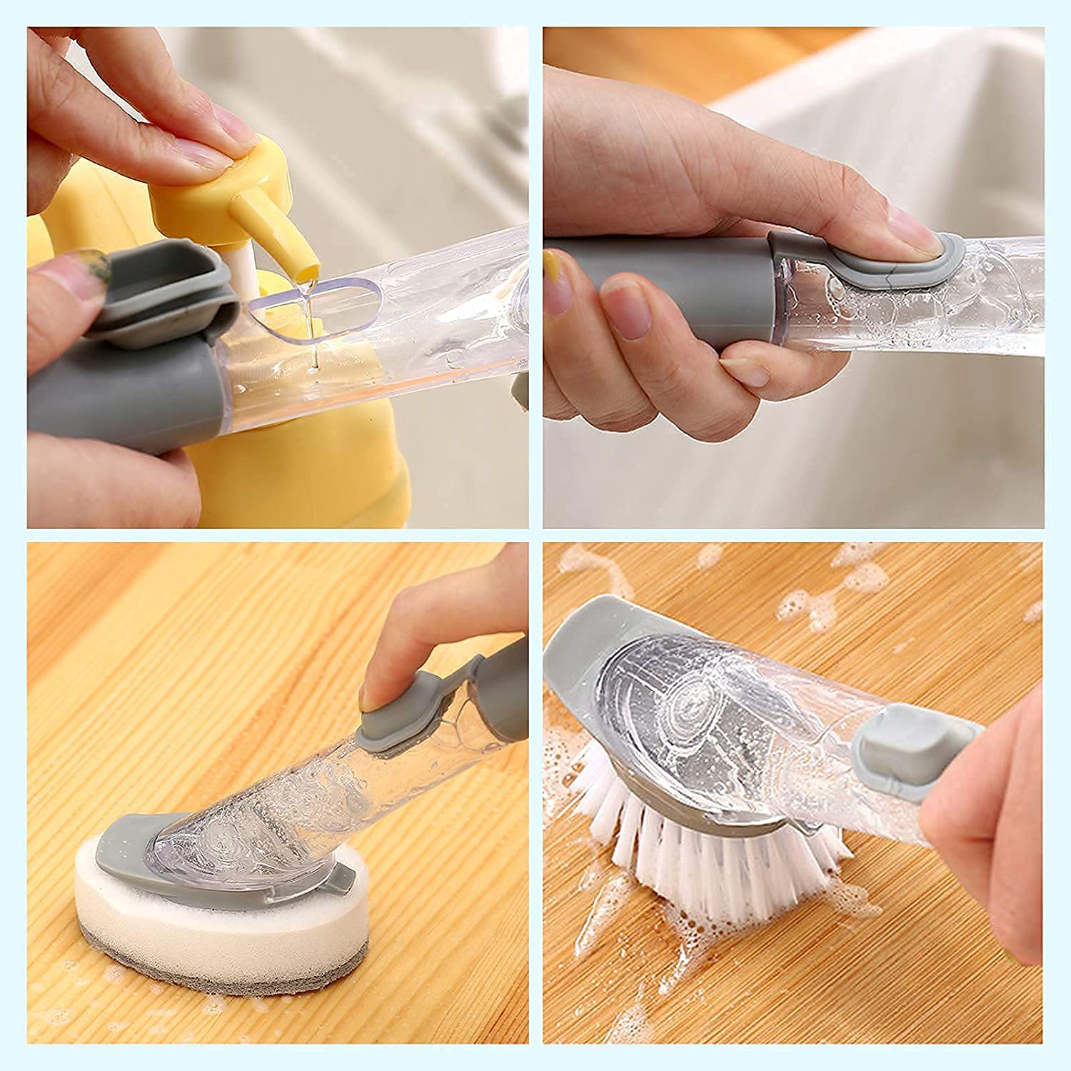 2-in-1 Dishwashing Brush, Long Handle Wash Pot Brush Washing Dish